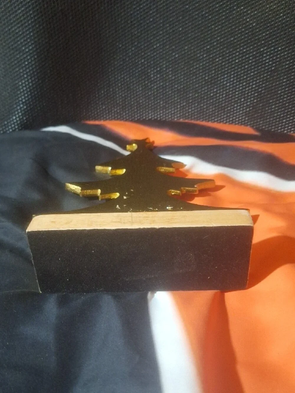 Gold Metal Christmas Tree Holiday Decor on Wood Base